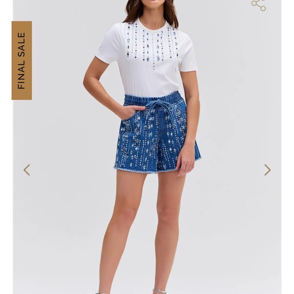 PatBO Pants - PatBO hand-beaded denim shorts